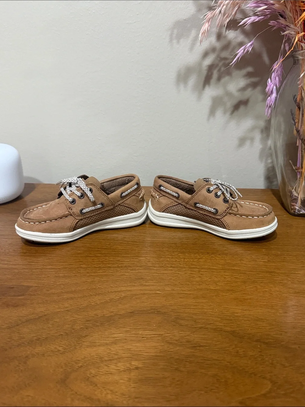 Sperry Kids Tan Leather Boat Shoes with White Laces